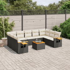 vidaXL 10 részes fekete polyrattan kerti ülőgarnitúra párnákkal kerti bútor