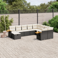 vidaXL 10 részes fekete polyrattan kerti ülőgarnitúra párnákkal kerti bútor