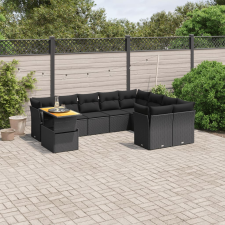 vidaXL 10 részes fekete polyrattan kerti ülőgarnitúra párnákkal kerti bútor