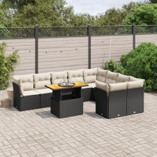 vidaXL 10 részes fekete polyrattan kerti ülőgarnitúra párnákkal kerti bútor