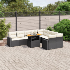 vidaXL 10 részes fekete polyrattan kerti ülőgarnitúra párnákkal kerti bútor