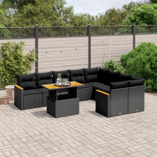vidaXL 10 részes fekete polyrattan kerti ülőgarnitúra párnákkal kerti bútor