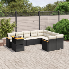 vidaXL 10 részes fekete polyrattan kerti ülőgarnitúra párnákkal kerti bútor