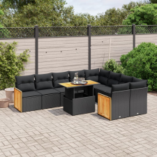 vidaXL 10 részes fekete polyrattan kerti ülőgarnitúra párnákkal kerti bútor