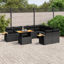 vidaXL 10 részes fekete polyrattan kerti ülőgarnitúra párnákkal kerti bútor
