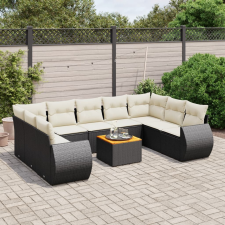 vidaXL 10 részes fekete polyrattan kerti ülőgarnitúra párnákkal kerti bútor