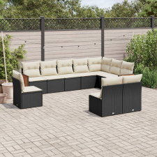 vidaXL 10 részes fekete polyrattan kerti ülőgarnitúra párnákkal kerti bútor