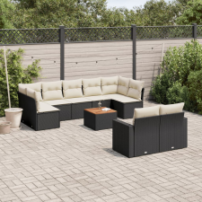 vidaXL 10 részes fekete polyrattan kerti ülőgarnitúra párnákkal kerti bútor