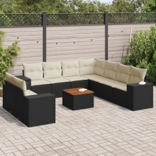 vidaXL 10 részes fekete polyrattan kerti ülőgarnitúra párnákkal kerti bútor