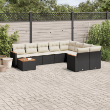 vidaXL 10 részes fekete polyrattan kerti ülőgarnitúra párnákkal kerti bútor