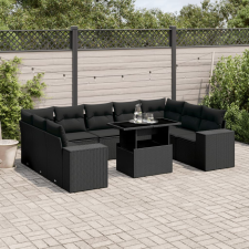 vidaXL 10 részes fekete polyrattan kerti ülőgarnitúra párnákkal kerti bútor