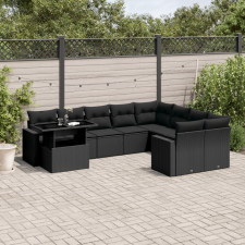 vidaXL 10 részes fekete polyrattan kerti ülőgarnitúra párnákkal kerti bútor