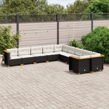 vidaXL 10 részes fekete polyrattan kerti ülőgarnitúra párnákkal kerti bútor