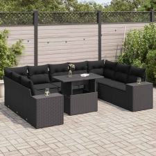 vidaXL 10 részes fekete polyrattan kerti ülőgarnitúra párnákkal kerti bútor