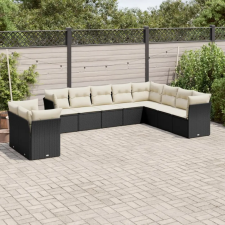 vidaXL 10 részes fekete polyrattan kerti ülőgarnitúra párnákkal kerti bútor