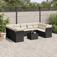 vidaXL 10 részes fekete polyrattan kerti ülőgarnitúra párnákkal kerti bútor