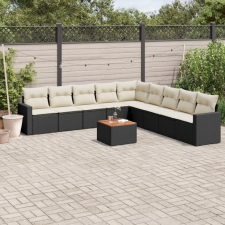 vidaXL 10 részes fekete polyrattan kerti ülőgarnitúra párnákkal kerti bútor