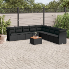 vidaXL 10 részes fekete polyrattan kerti ülőgarnitúra párnákkal kerti bútor