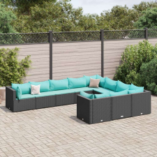 vidaXL 10 részes fekete polyrattan kerti ülőgarnitúra párnákkal kerti bútor