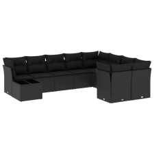 vidaXL 10 részes fekete polyrattan kerti ülőgarnitúra párnákkal (3218185) kerti bútor