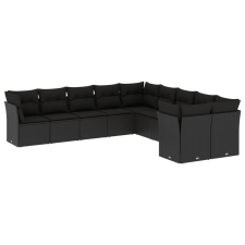 vidaXL 10 részes fekete polyrattan kerti ülőgarnitúra párnákkal (3218235) kerti bútor