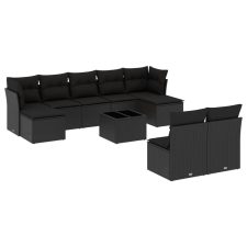vidaXL 10 részes fekete polyrattan kerti ülőgarnitúra párnákkal (3218275) kerti bútor