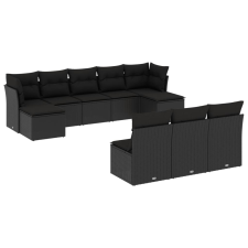 vidaXL 10 részes fekete polyrattan kerti ülőgarnitúra párnákkal (3218285) kerti bútor