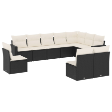 vidaXL 10 részes fekete polyrattan kerti ülőgarnitúra párnákkal (3219096) kerti bútor