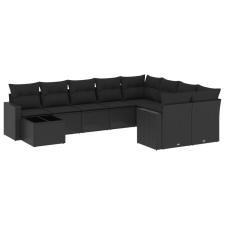 vidaXL 10 részes fekete polyrattan kerti ülőgarnitúra párnákkal (3219445) kerti bútor