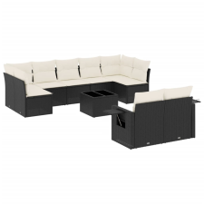 vidaXL 10 részes fekete polyrattan kerti ülőgarnitúra párnákkal (3220625) kerti bútor
