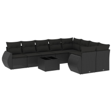 vidaXL 10 részes fekete polyrattan kerti ülőgarnitúra párnákkal (3221844) kerti bútor
