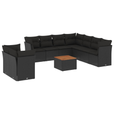 vidaXL 10 részes fekete polyrattan kerti ülőgarnitúra párnákkal (3223710) kerti bútor