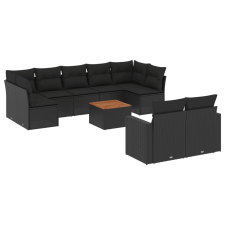 vidaXL 10 részes fekete polyrattan kerti ülőgarnitúra párnákkal (3224270) kerti bútor