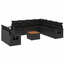vidaXL 10 részes fekete polyrattan kerti ülőgarnitúra párnákkal (3224627) kerti bútor