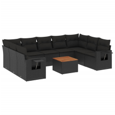 vidaXL 10 részes fekete polyrattan kerti ülőgarnitúra párnákkal (3224704) kerti bútor