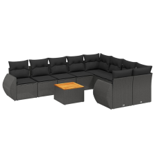 vidaXL 10 részes fekete polyrattan kerti ülőgarnitúra párnákkal (3225159) kerti bútor