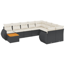 vidaXL 10 részes fekete polyrattan kerti ülőgarnitúra párnákkal (3225167) kerti bútor