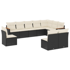 vidaXL 10 részes fekete polyrattan kerti ülőgarnitúra párnákkal (3226070) kerti bútor
