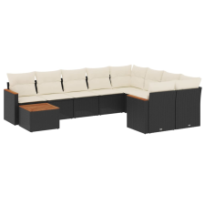 vidaXL 10 részes fekete polyrattan kerti ülőgarnitúra párnákkal (3226315) kerti bútor
