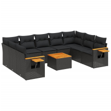 vidaXL 10 részes fekete polyrattan kerti ülőgarnitúra párnákkal (3227119) kerti bútor
