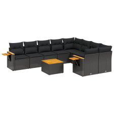 vidaXL 10 részes fekete polyrattan kerti ülőgarnitúra párnákkal (3227147) kerti bútor