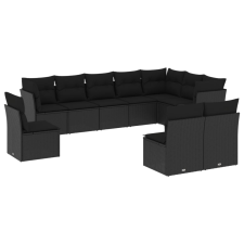 vidaXL 10 részes fekete polyrattan kerti ülőgarnitúra párnákkal (3249634) kerti bútor