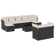 vidaXL 10 részes fekete polyrattan kerti ülőgarnitúra párnákkal (3250155) kerti bútor
