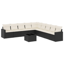 vidaXL 10 részes fekete polyrattan kerti ülőgarnitúra párnákkal (3251433) kerti bútor