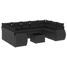 vidaXL 10 részes fekete polyrattan kerti ülőgarnitúra párnákkal (3254142) kerti bútor