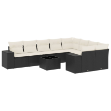 vidaXL 10 részes fekete polyrattan kerti ülőgarnitúra párnákkal (3255383) kerti bútor