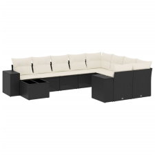 vidaXL 10 részes fekete polyrattan kerti ülőgarnitúra párnákkal (3255393) kerti bútor