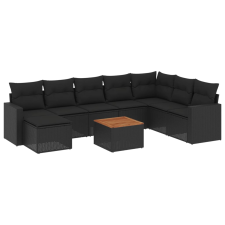vidaXL 10 részes fekete polyrattan kerti ülőgarnitúra párnákkal (3256587) kerti bútor