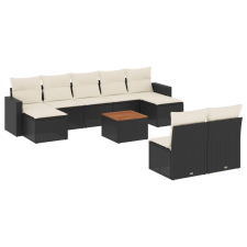 vidaXL 10 részes fekete polyrattan kerti ülőgarnitúra párnákkal (3256651) kerti bútor