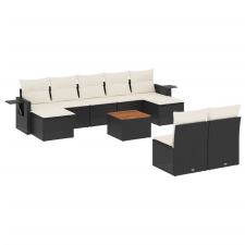 vidaXL 10 részes fekete polyrattan kerti ülőgarnitúra párnákkal (3257092) kerti bútor